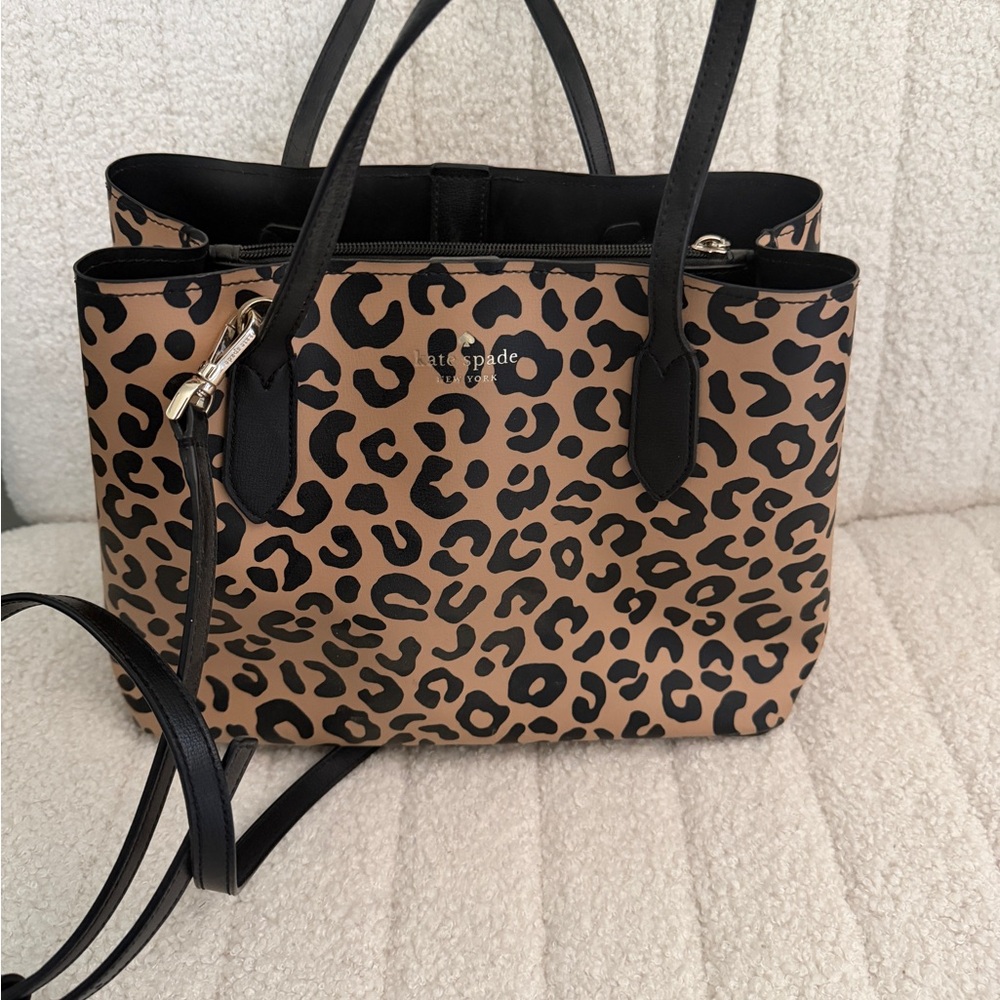 Kate Spade New York Leopard Print Tote Bag Crossbody Satchel Purse - Picture 4 of 5